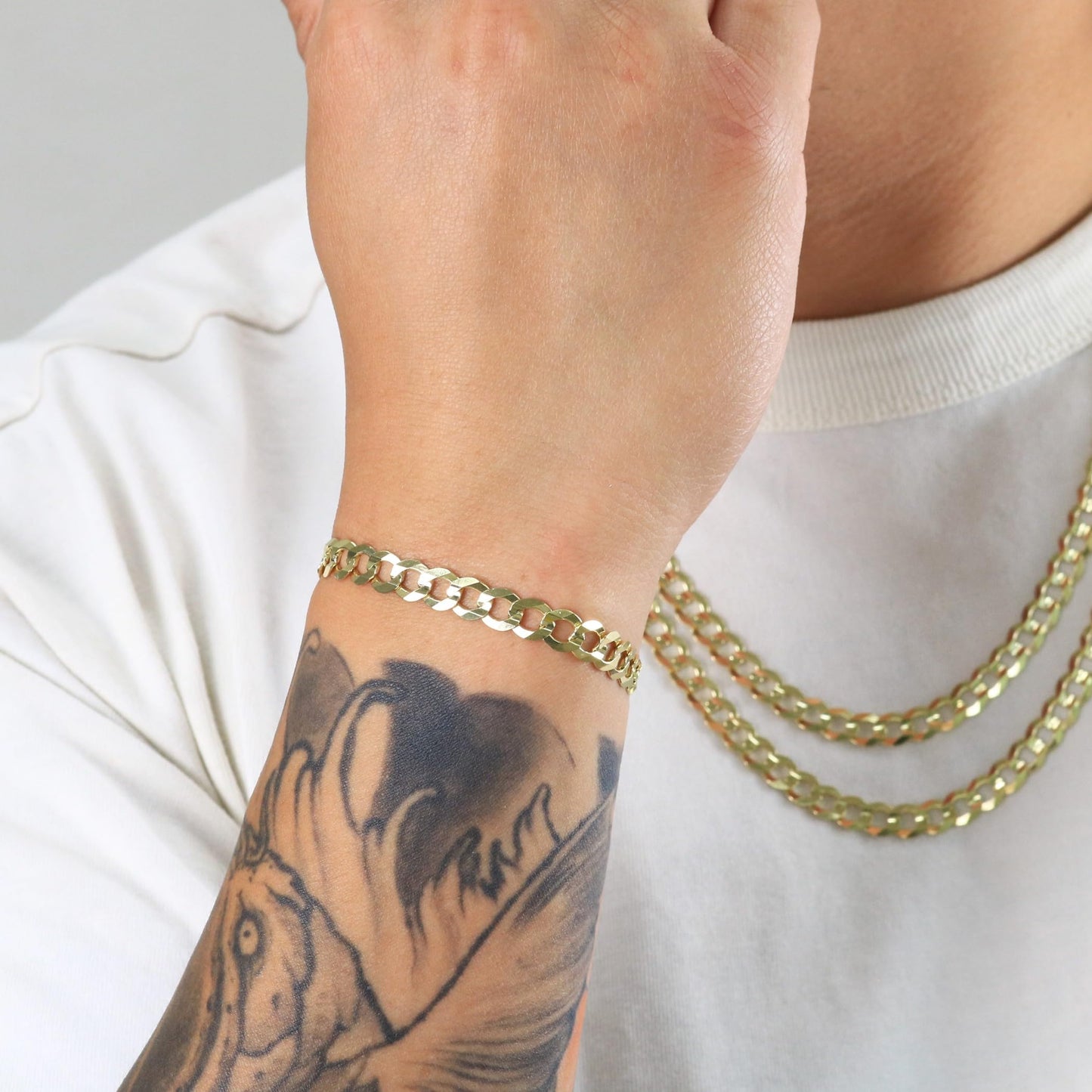 Nuragold 14k Yellow Gold 7mm Solid Cuban Curb Link Chain Bracelet, Mens Jewelry 7" 7.5" 8" 8.5" 9"