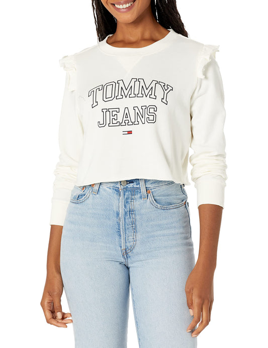 Tommy Hilfiger Women's Classic Crewneck Sweatshirt, Egret, XL