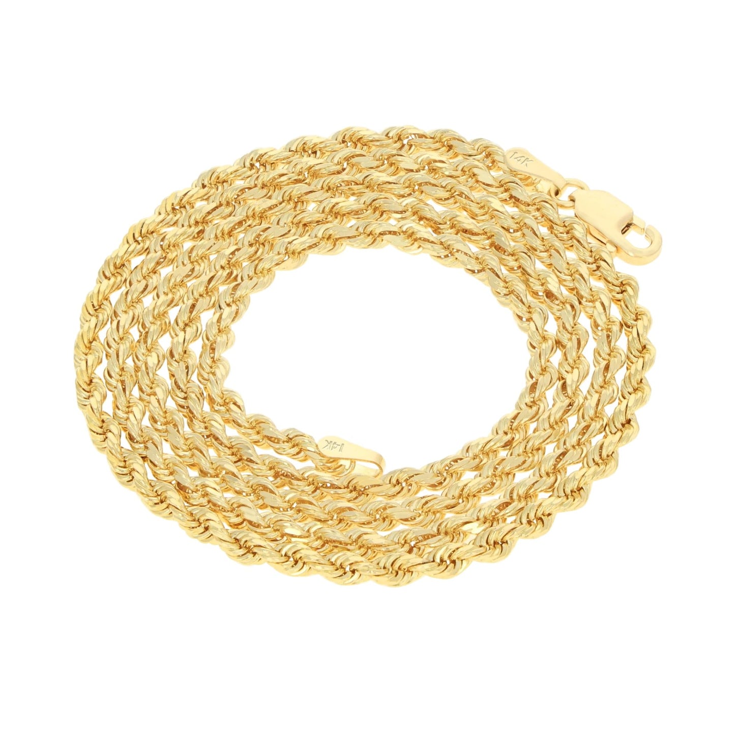 Nuragold 14k Yellow Gold 2.5mm Rope Chain Diamond Cut Necklace, Mens Womens Jewelry 16" 18" 20" 22" 24" 26" 28" 30"
