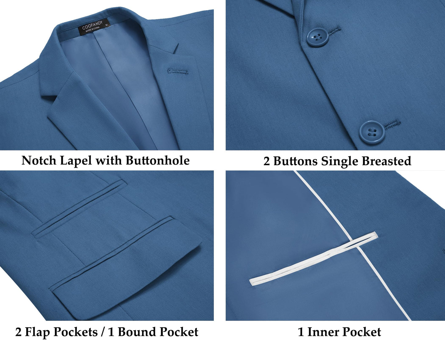 COOFANDY Men's 2 Piece Cotton Linen Suit Slim Fit Casual Wedding Groomsmen Tuxedo Prom Party Jacket Pants Set Blue