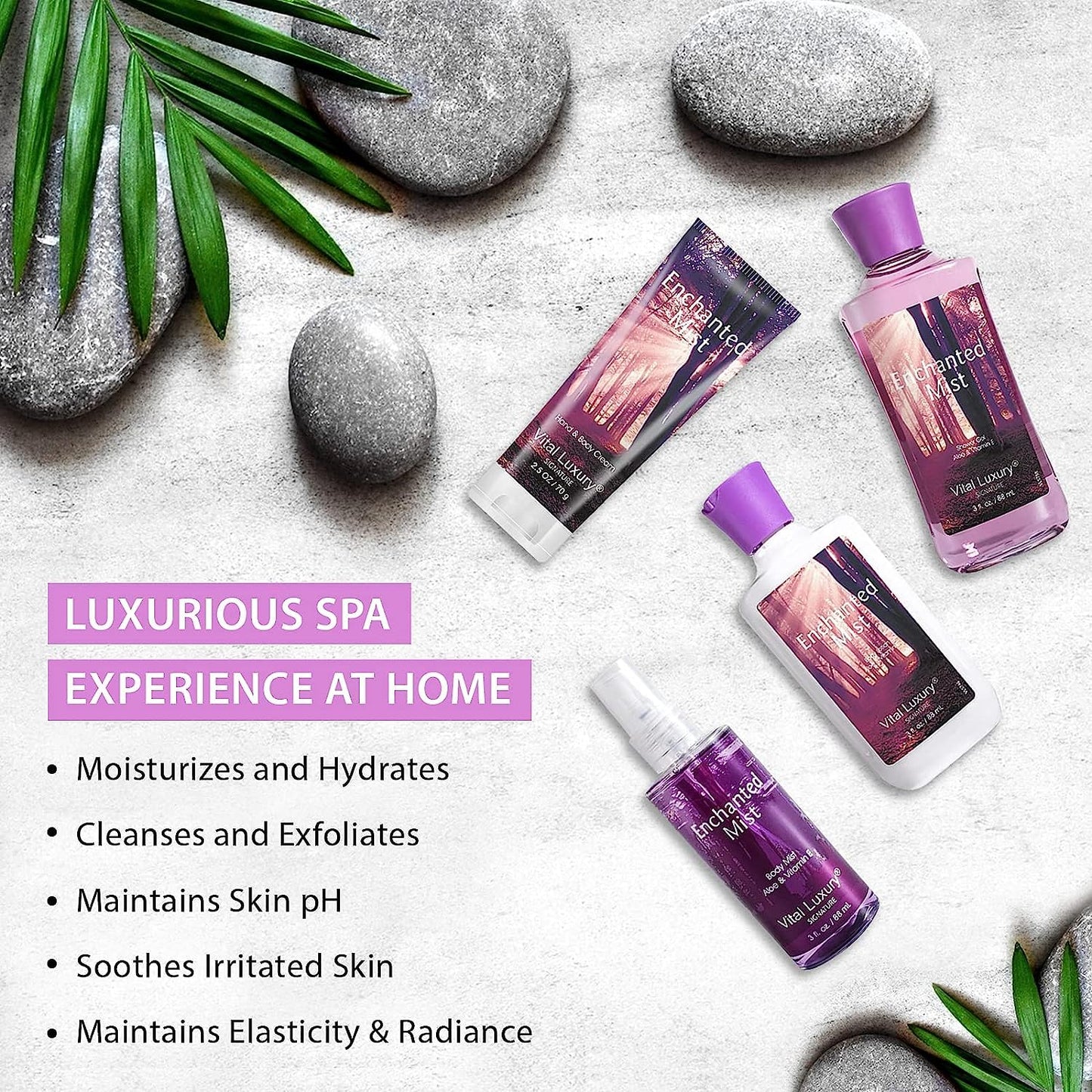 Vital Luxury Enchanted Mist Scent Bath & Body Kit, 3 Fl Oz, Ideal Skincare Gift Home Spa Set, Includes Body Lotion, Shower Gel, Body Cream, and Fragrance Mist, Christmas Gift Sets