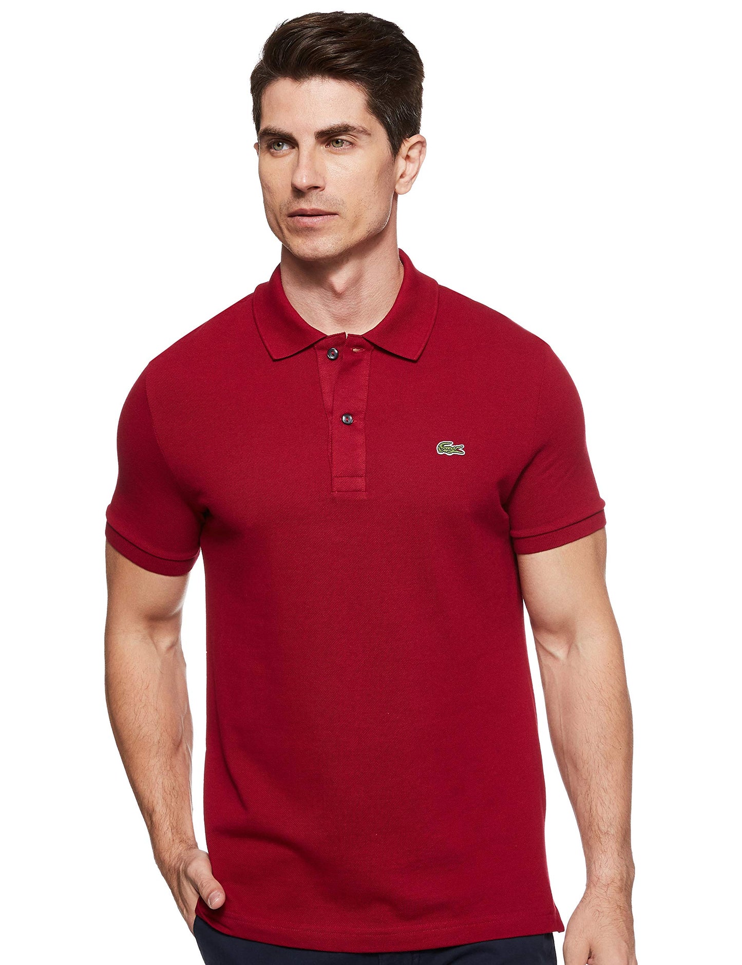 Lacoste Mens Men's Short Sleeve Classic Pique Polo Shirt, Bordeaux, Medium