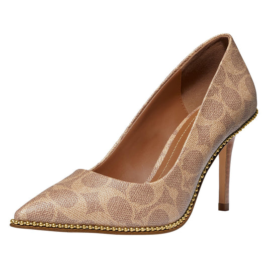 Coach Women's Waverly Leather Pump, Tan Coated Canvas, 8