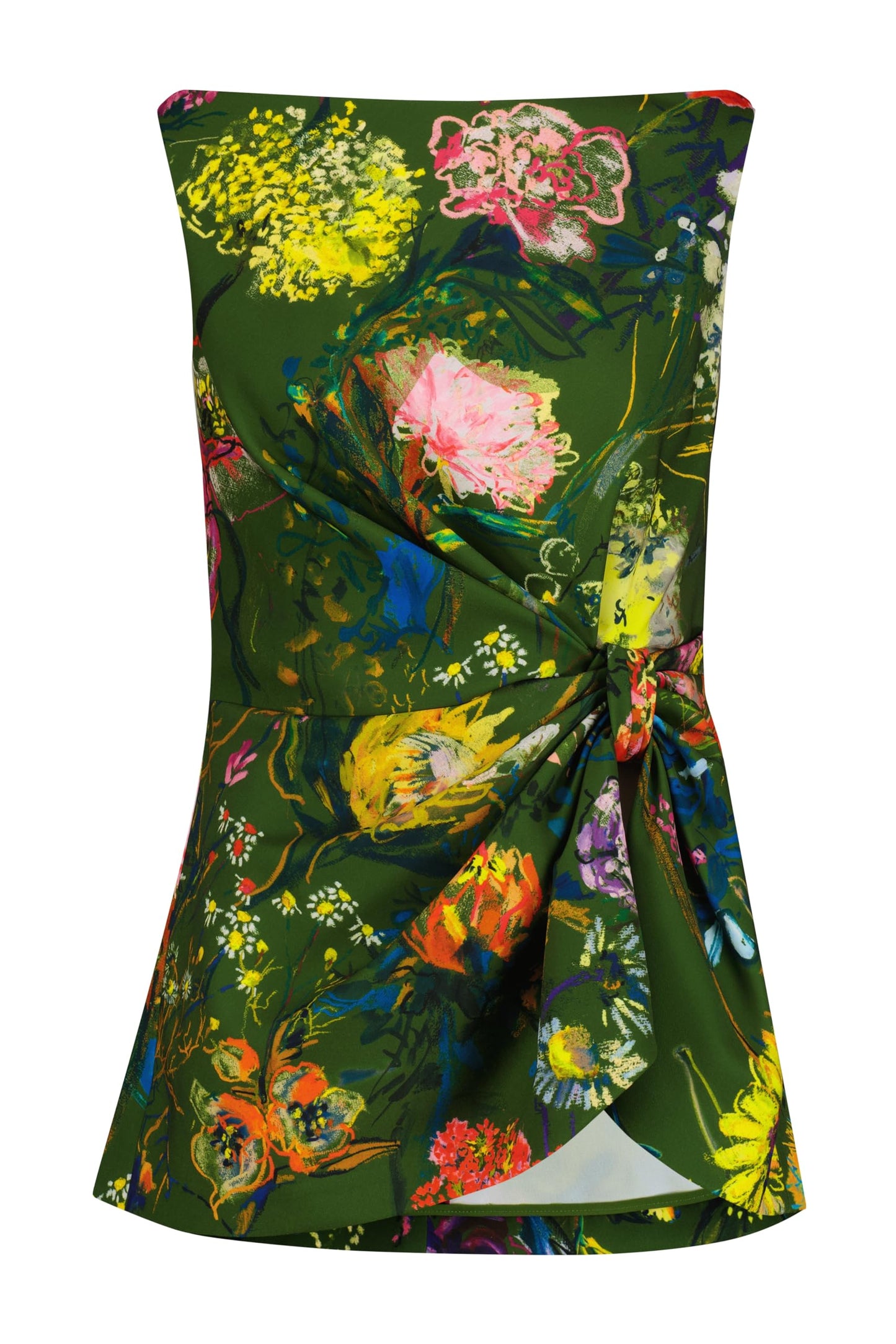 Printed Crepe Boat Neck Ruched Top, 12, Moss