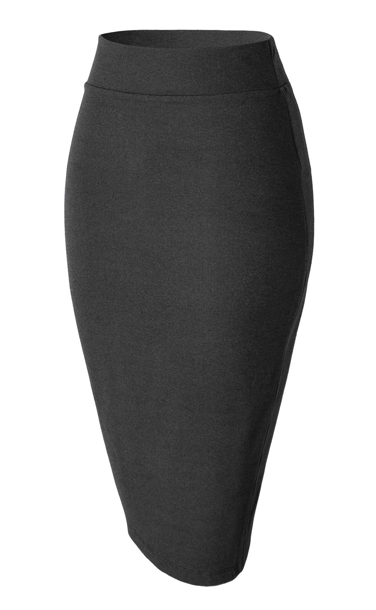 Urban CoCo Women's Elastic Waist Stretch Bodycon Midi Pencil Skirt (L, Heather Grey)