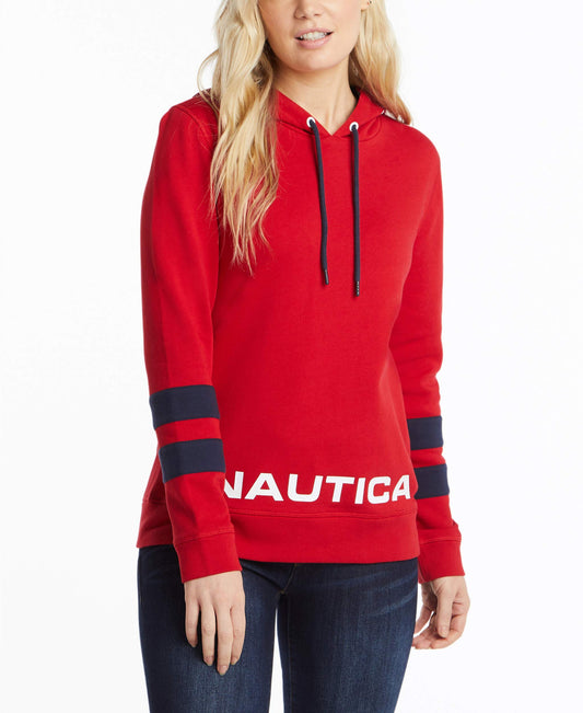 Nautica Women's Classic Supersoft 100% Cotton Pullover Hoodie, Red, X-Large