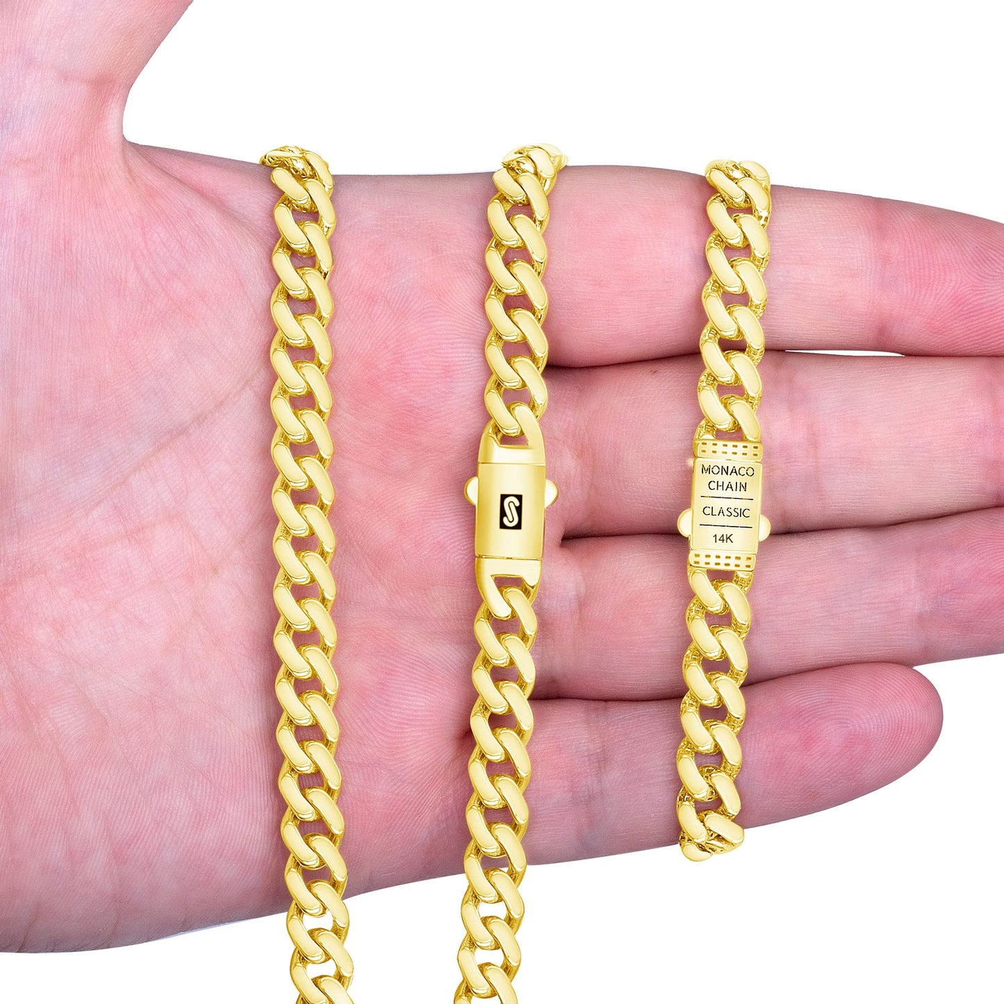 Nuragold 14k Yellow Gold 7.5mm Royal Monaco Miami Cuban Link Chain Bracelet, Mens Womens Fancy Box Clasp 7" 7.5" 8" 8.5" 9"
