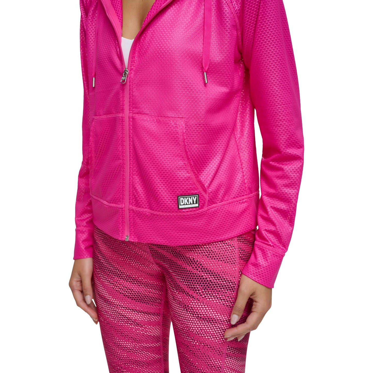 DKNY Women's Zip Up Sprint Mesh Hoodie, PEACKCOCK