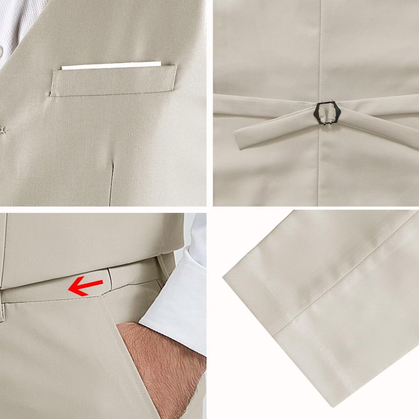 Men's Slim Fit 3 Pieces Suit, 2 Buttons Beige Blazer Vest Pants with Tie Set, Business Wedding Tuxedo M