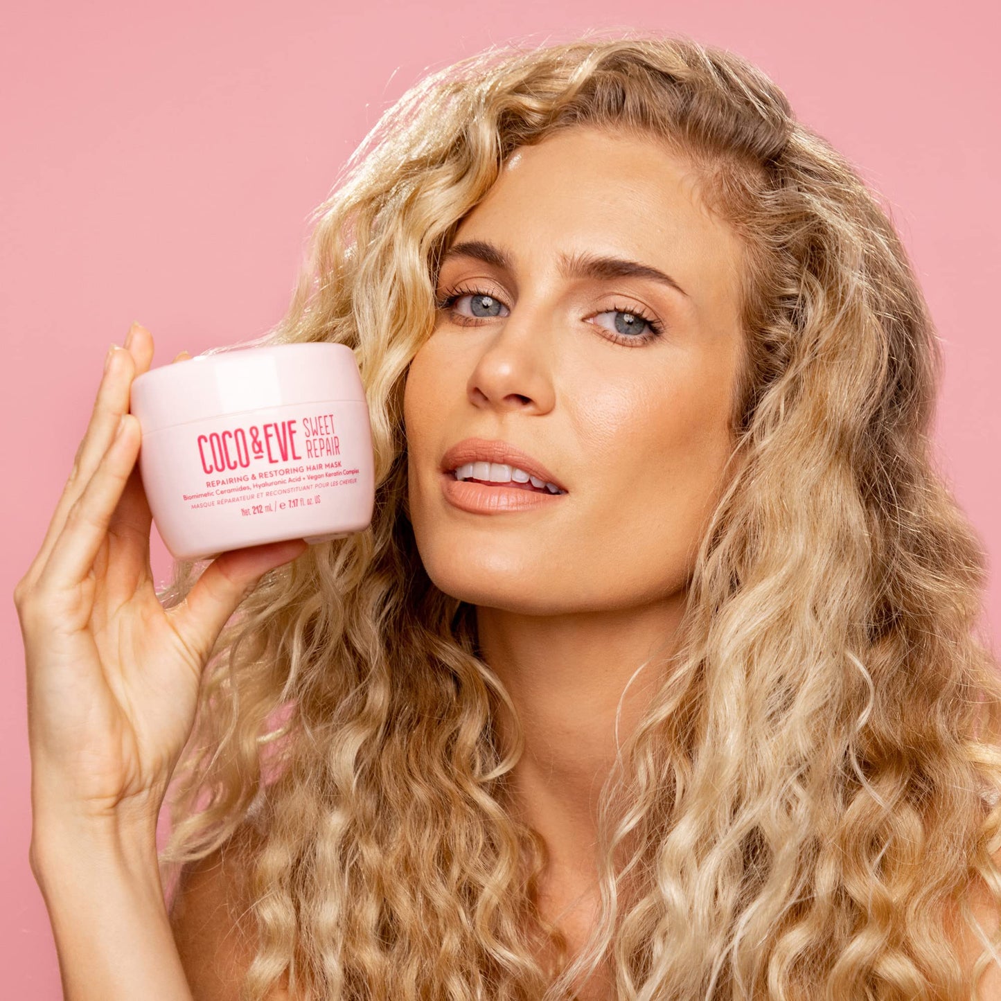 Coco & Eve Sweet Repair Repairing and Restoring Hair Mask. 85% stronger hair, reduce hair damage by 65%. Biomimetic Ceramides, Hyaluronic Acid, Vegan Keratin. Increase Hydration & Shine.