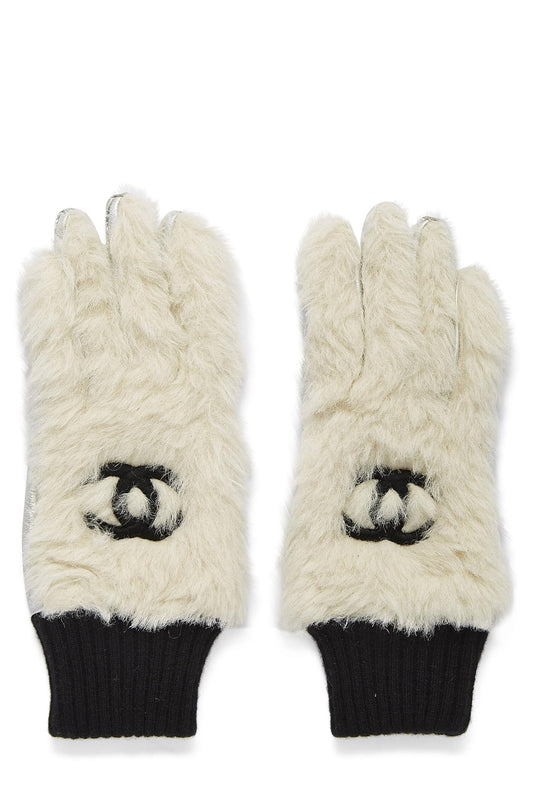 Chanel, Pre-Loved White Faux Fur 'CC' Gloves, White