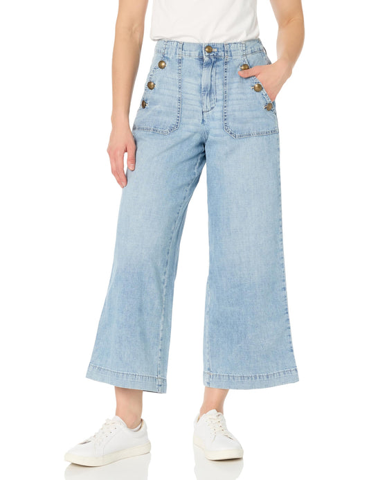 Nautica Women's Button Pocket Wide Leg Sailor Jeans, Blue Voyage, 16