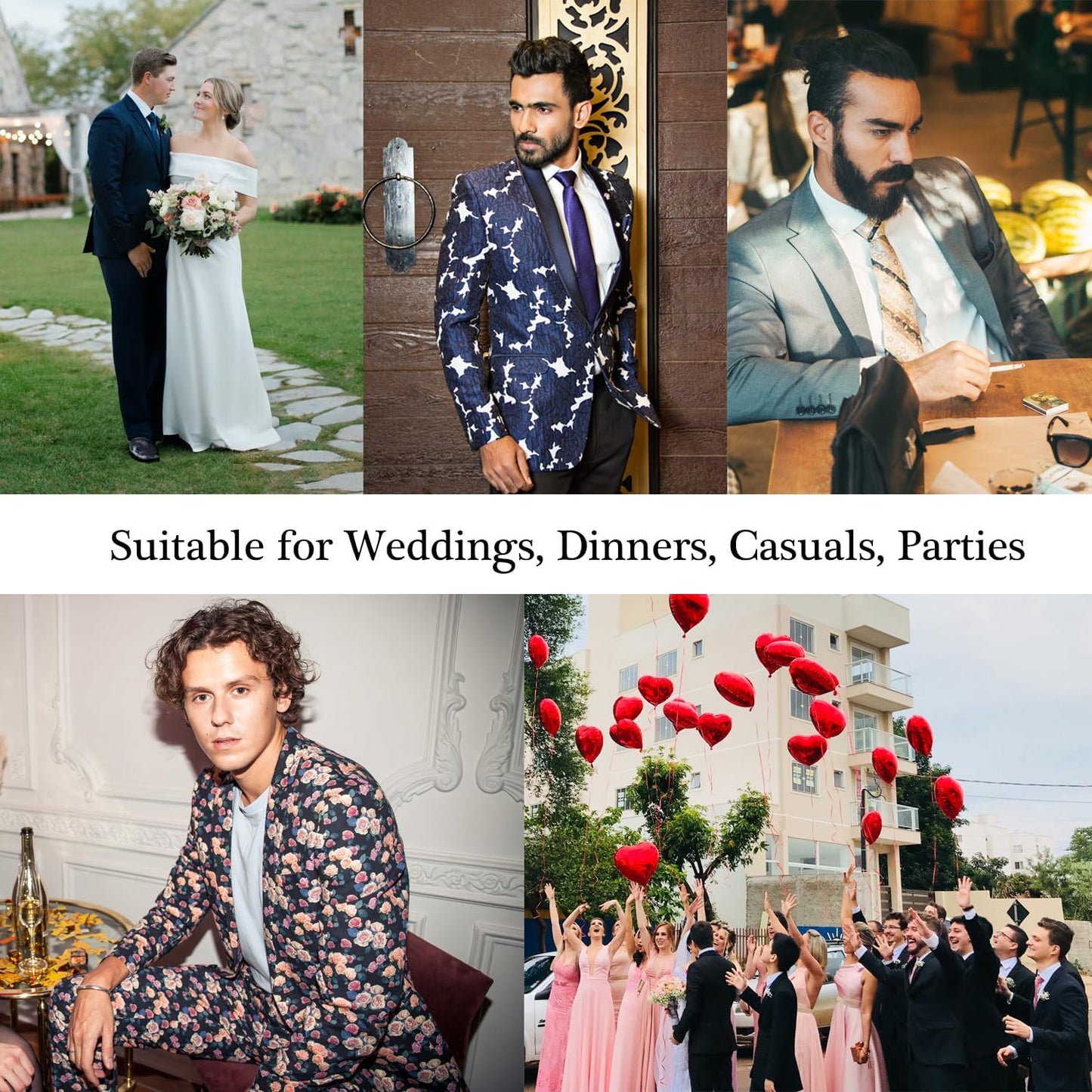 Manviss Luxury Mens 2 Pieces Suit Slim Fit Dinner Tuxedo Blazers Pants Outfit with Rhinestone for Prom,Party,Wedding