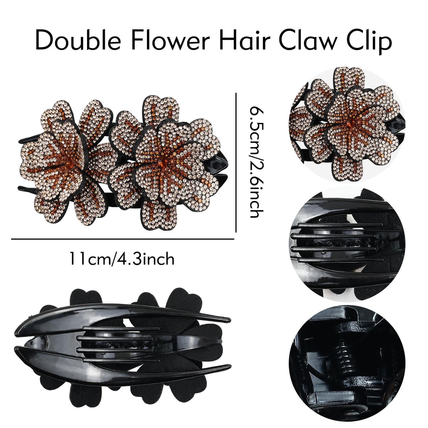 inSowni 4 Pack Luxury Fancy Gems Korean Decorative Glitter Sparkly Crystals Rhinestones Double Flower Hair Claws Clips Plastic Barrettes Hairpin Clamps Hair Accessories for Women Girls Thick Long Hair
