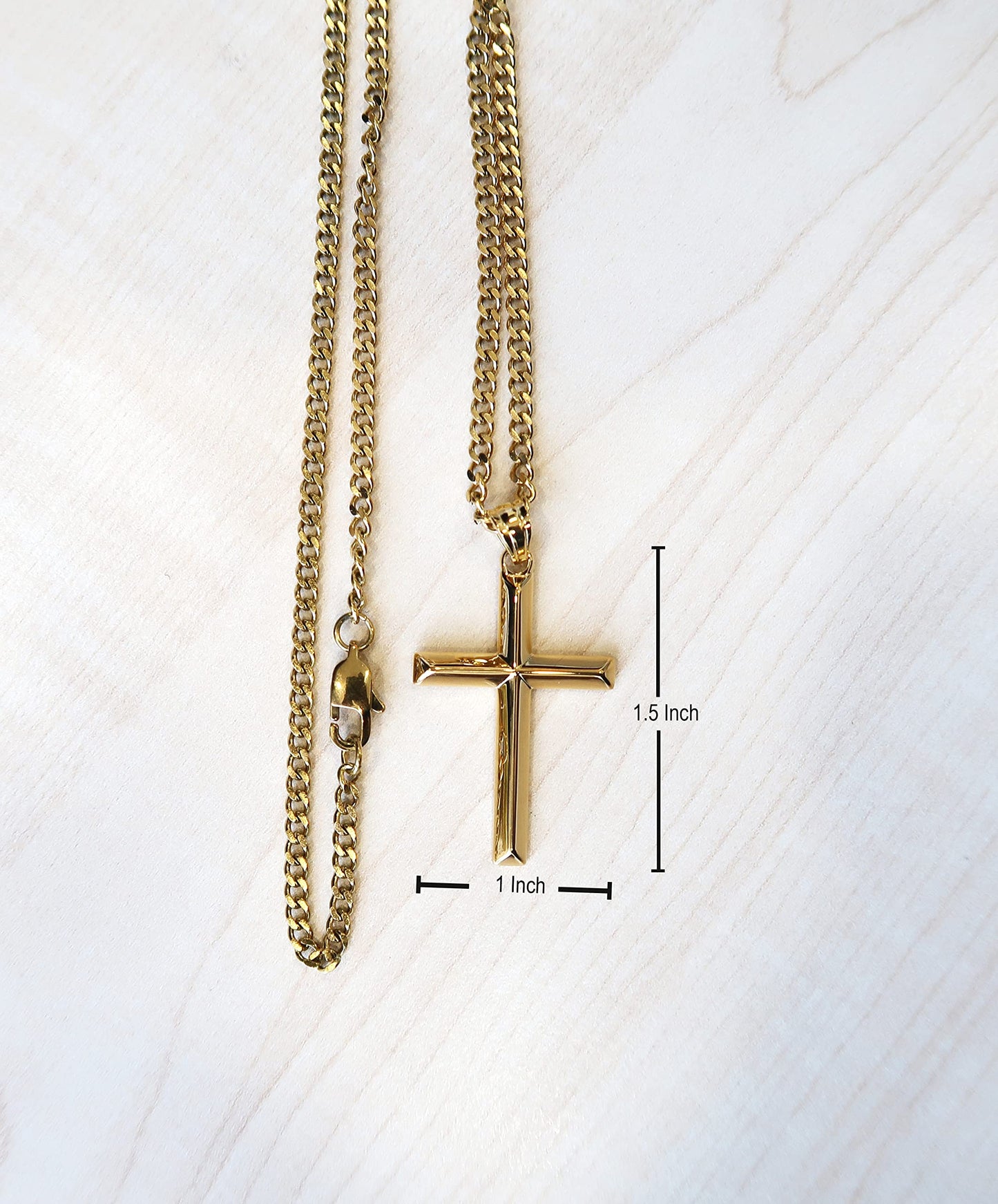 ADORATO JEWELRY 14K Gold Chain Style Cross Pendant Necklace Solid Clasp for Men, Husband Thin for Charms Miami Cuban Link Diamond Cut Religious Beveled Edge (24)
