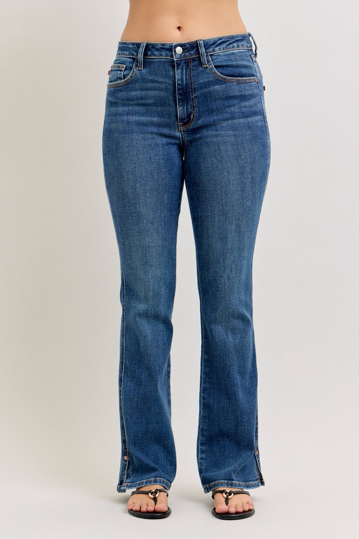 Judy Blue Mid Rise Bootcut Jeans with Side Slit and Cell Phone Pocket, Inseam 32"