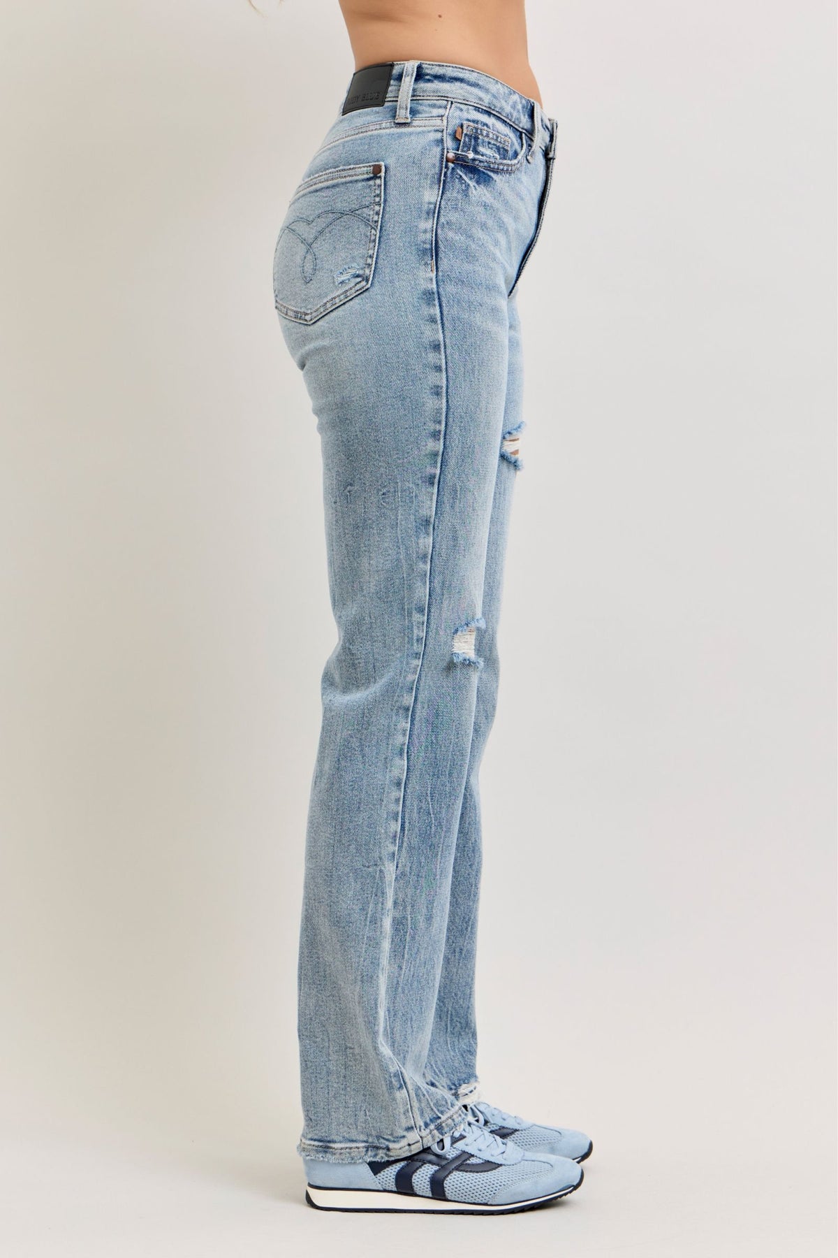 Judy Blue High Waist Light Wash Rigid Magic Slim Straight Jeans, Inseam 32"