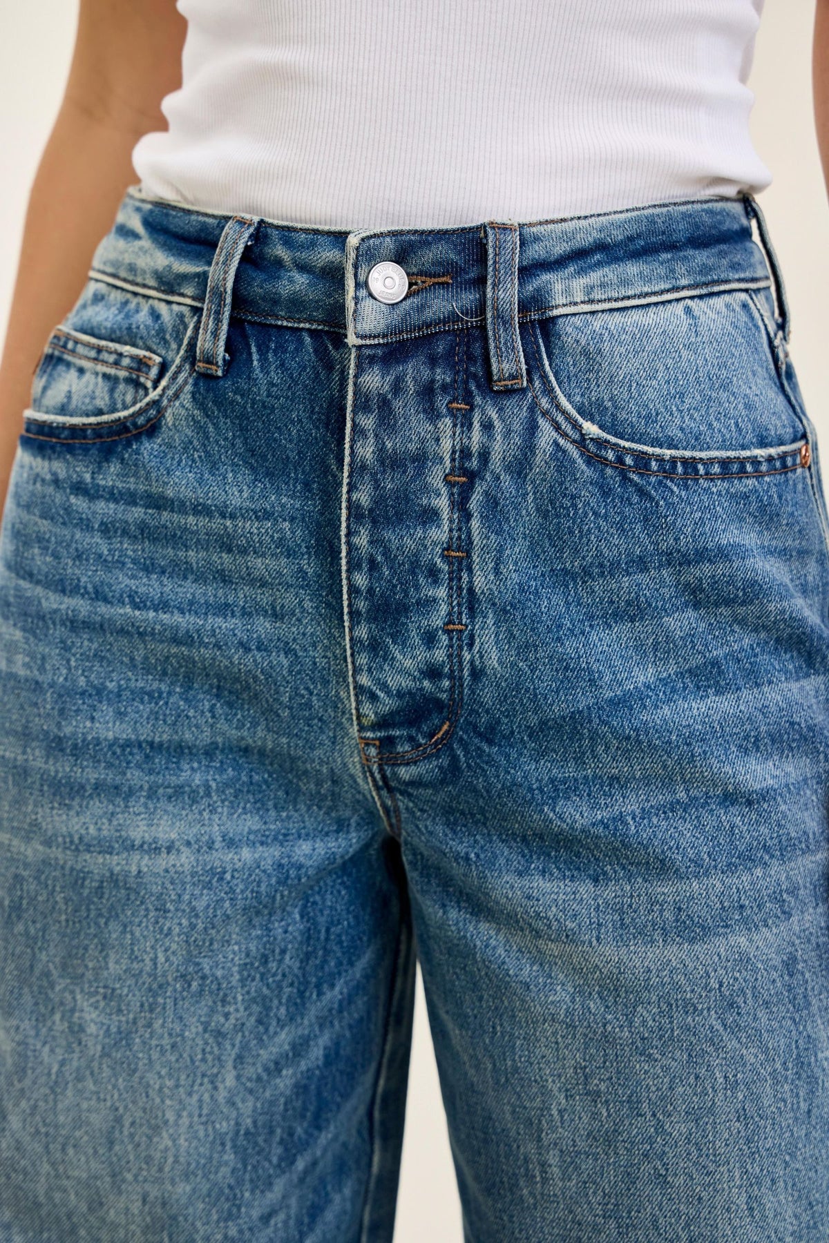 Judy Blue High Waist Vintage Indigo Wilhelmina Baggy Jeans – Rigid Magic Denim, Raw Hem, Relaxed Wide Leg Fit
