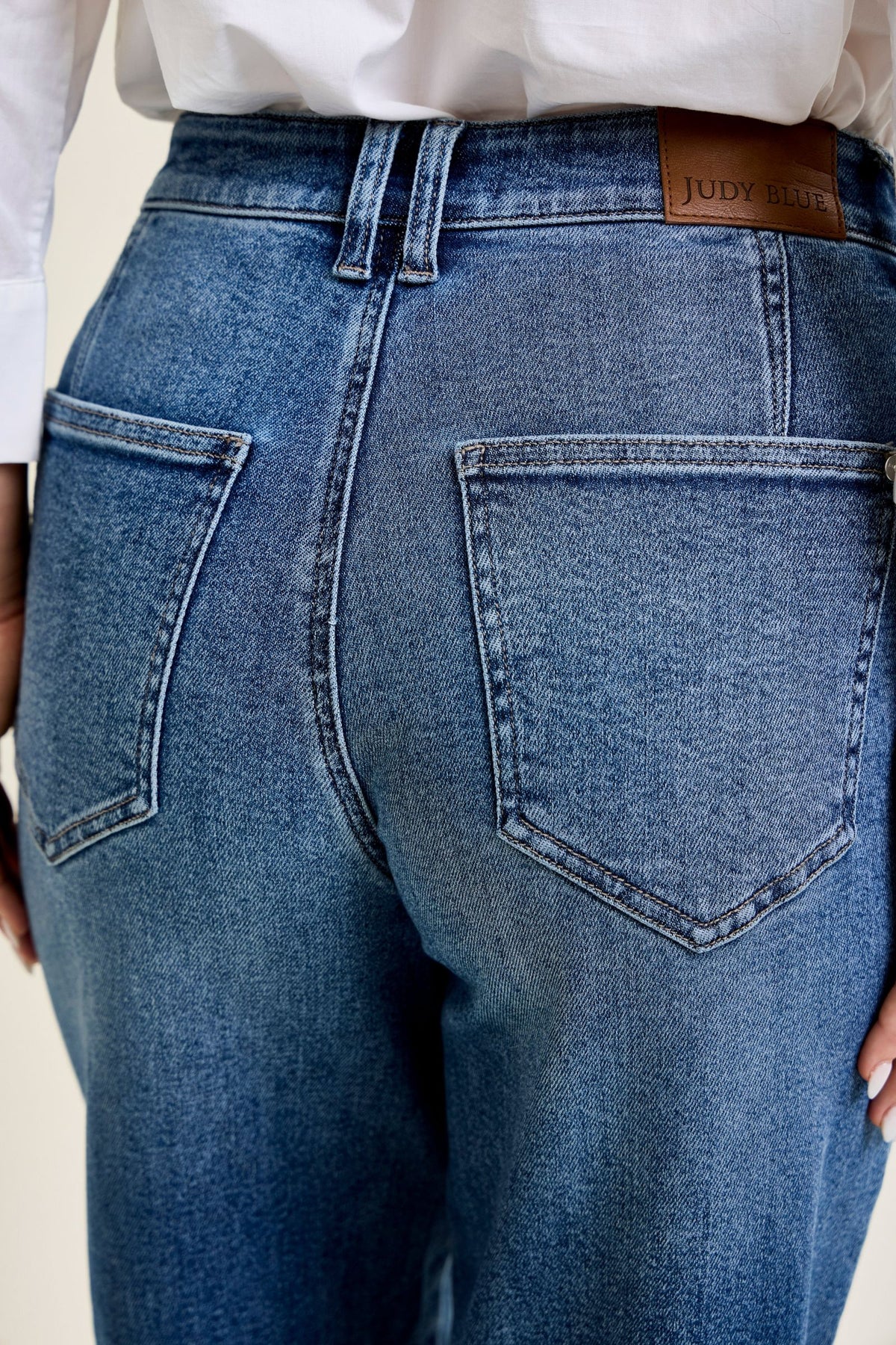Judy Blue High Waist Rigid Magic Barrel Leg Jeans with Front Dart Detailing, Inseam 28"