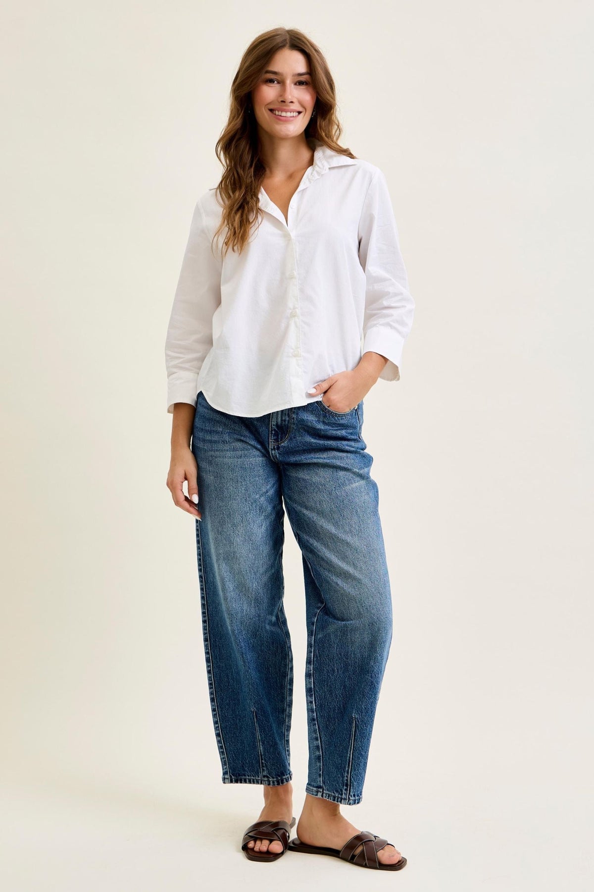 Judy Blue High Waist Rigid Magic Barrel Leg Jeans with Front Dart Detailing, Inseam 28"