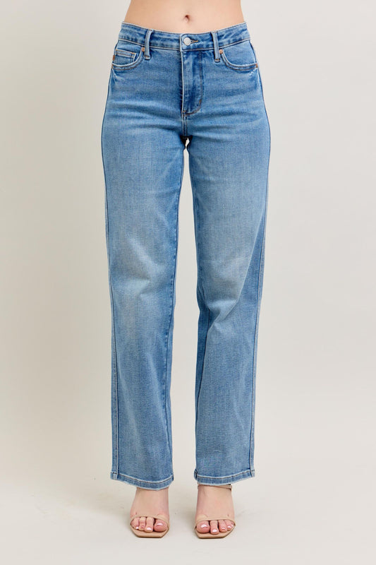 Judy Blue Mid Rise Tummy Control Vintage Wash Straight Jeans