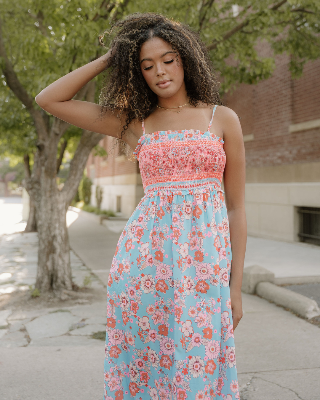 Hattie Bohemian Ethnic Print Spaghetti Straps Vacation Maxi Dress