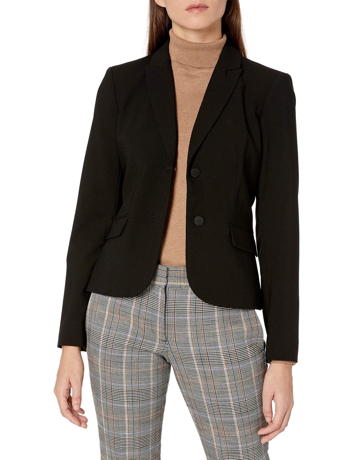 Calvin Klein Women's Two Button Lux Suit Blazer, Black Night, 10