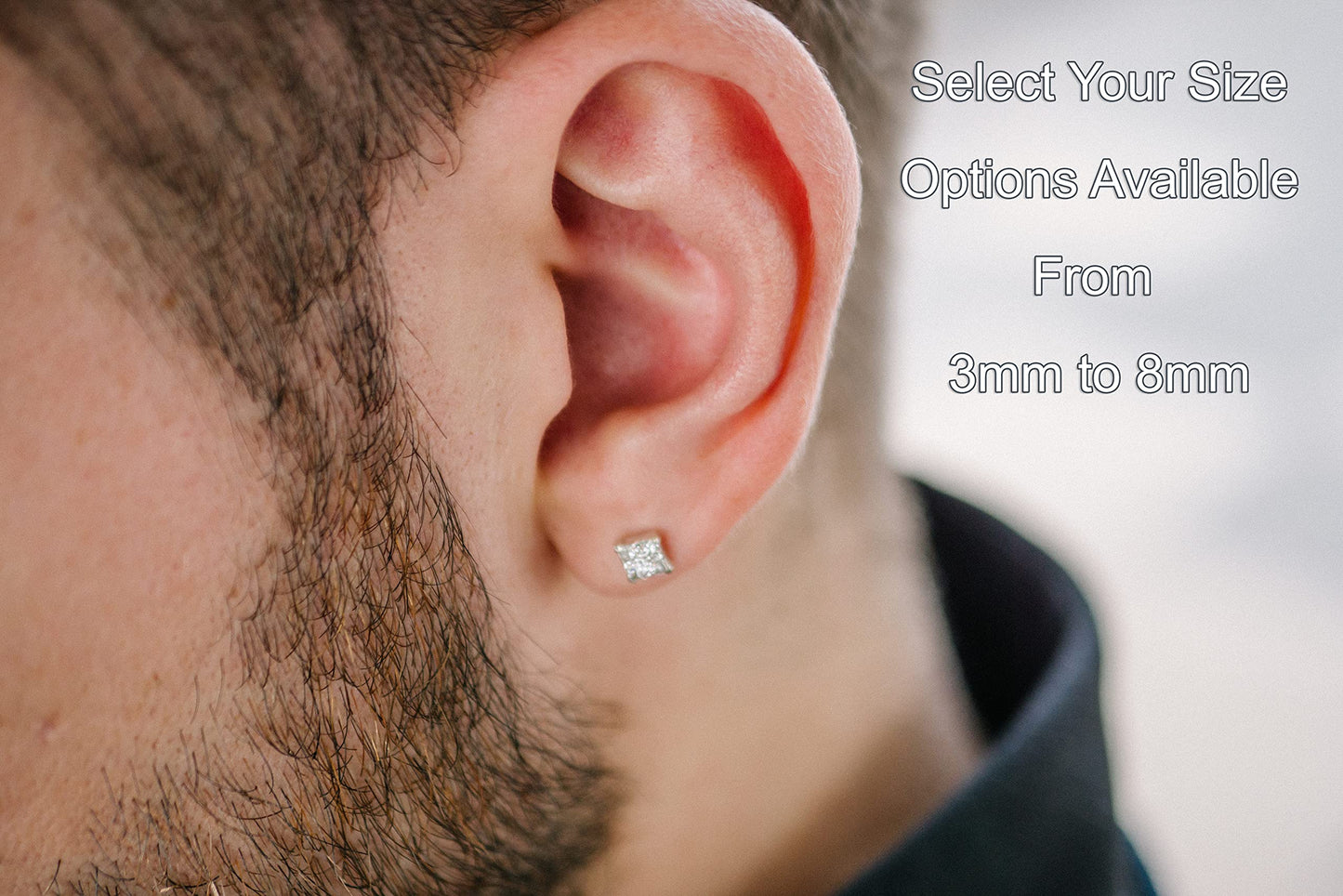 Solid 14k Yellow Gold Square Solitaire Cubic Zirconia Princess-cut CZ Stud Earrings for men and women (6mm)