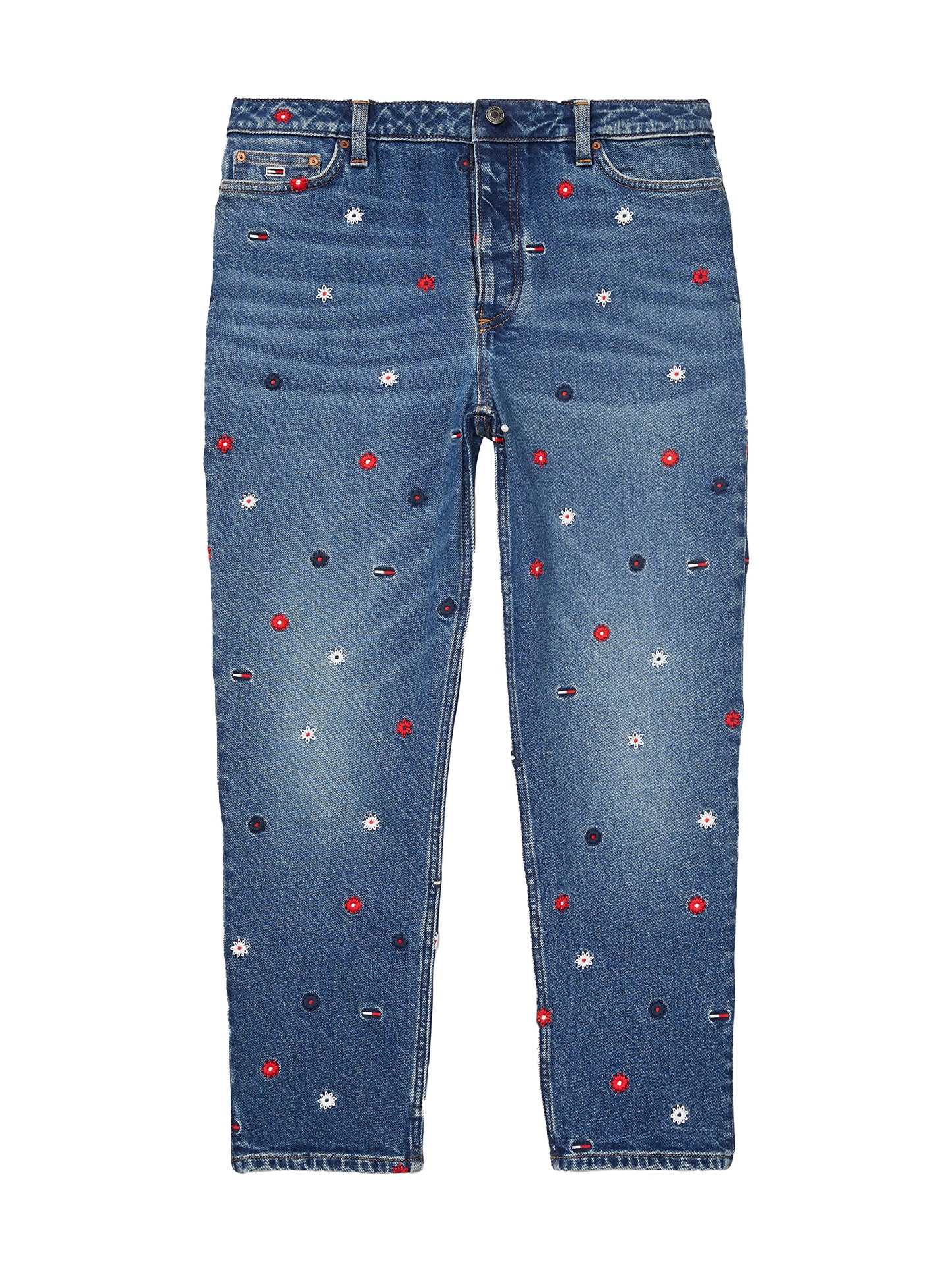 Tommy Hilfiger Women's Adaptive Tommy Embroidery Mom Fit Jean with Magnetic Fly Closure, Medium WASH, 12