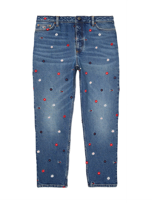 Tommy Hilfiger Women's Adaptive Tommy Embroidery Mom Fit Jean with Magnetic Fly Closure, Medium WASH, 12