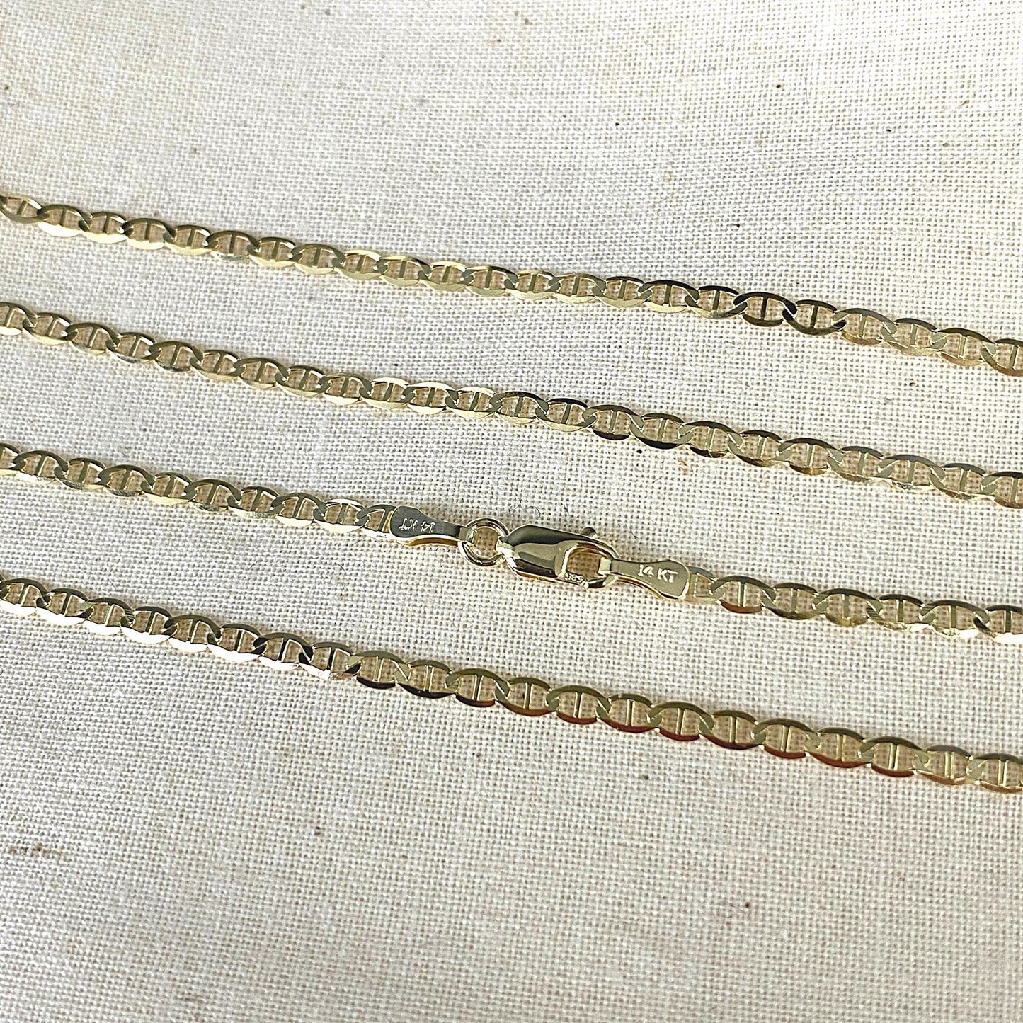Ioka - 14K REAL Yellow Solid Gold 2.5mm Flat Mariner Chain Necklace with Lobster Clasp - 20"