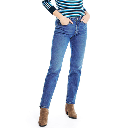 Nautica Women's Sustainably Crafted True Flex Mid-Rise Straight Denim, Baltic Blue Wash