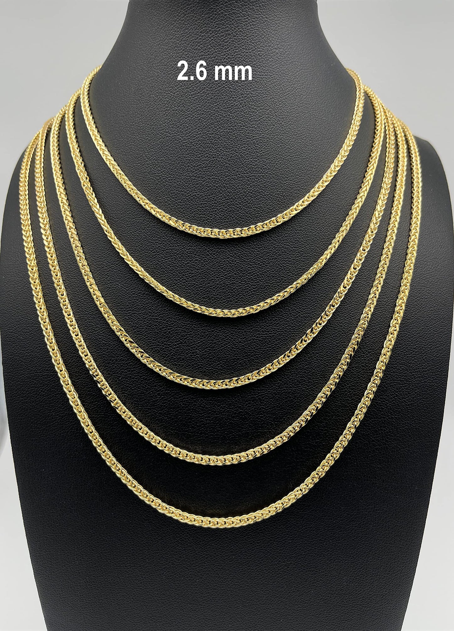 JEWELHEART 14K Gold Square Wheat Chain Necklace - 2.6mm Braided Men's Gold Chain Necklace Foxtail Chain Diamond Cut Yellow Real Gold Chain Pendant Necklace For Women with Lobster Clasp 22"