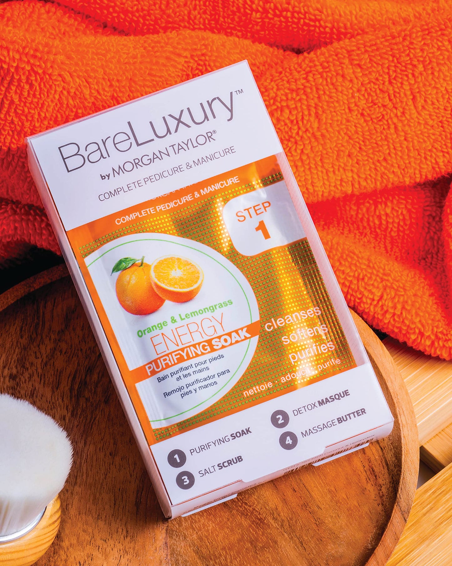 Morgan Taylor BareLuxury 4-Step Complete Pedicure & Manicure Packs (Orange & Lemongrass), Hand and Foot Spa Kit in 4 Packs, Pedicure and Manicure Kit, Self Care Gifts For Women