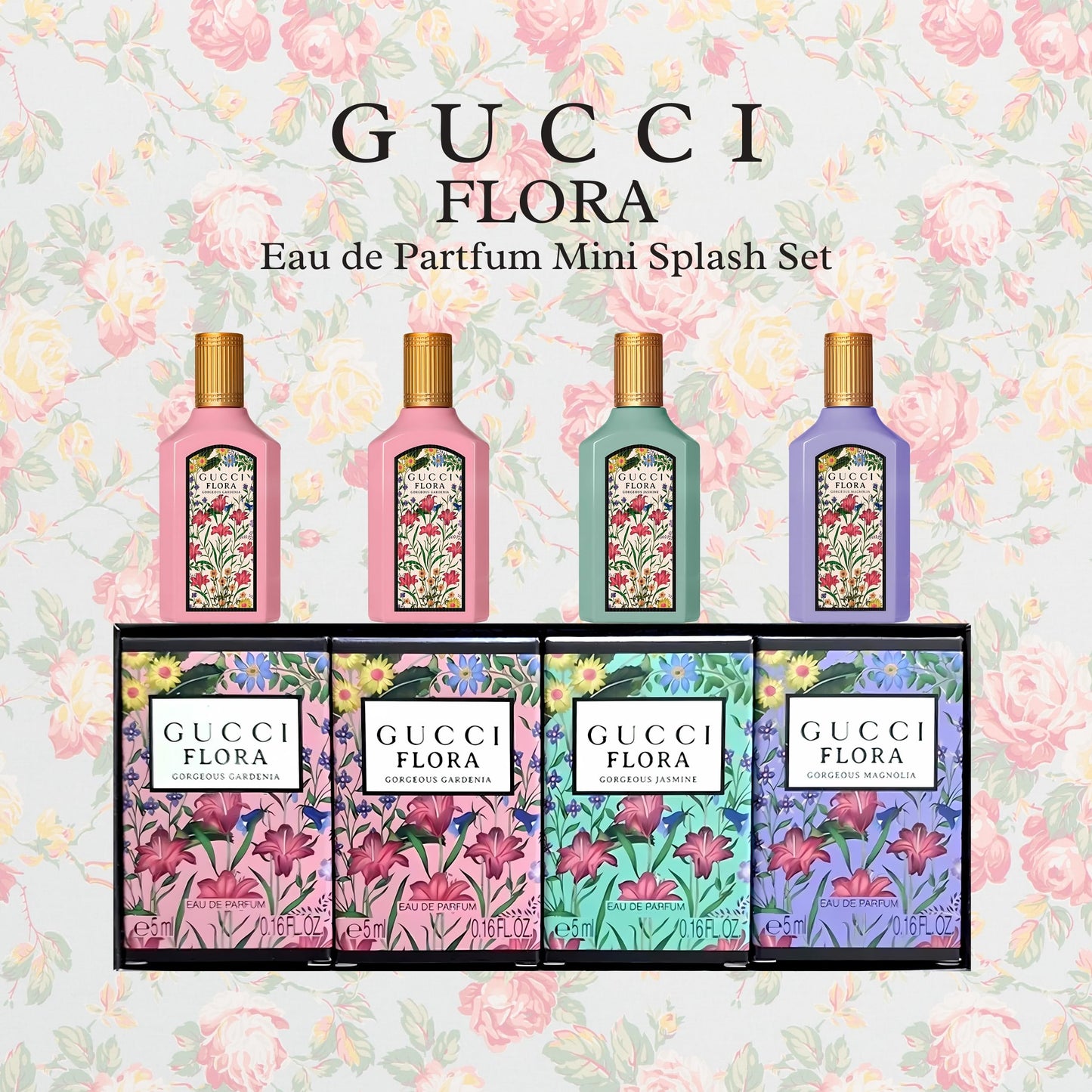Gucci Flora Perfume for Women Variety Gift Set Mini Splashes 4 X 0.16 Fl oz