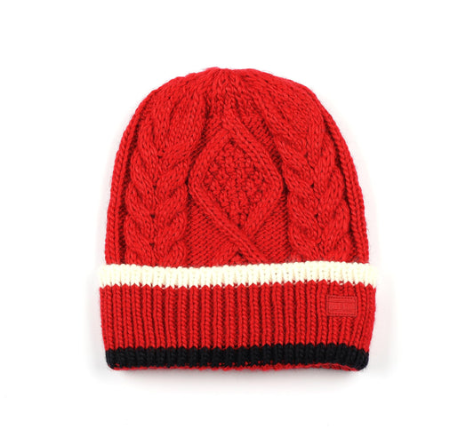 Tommy Hilfiger Women's Cable with Stripe Cuff Hat, Primary Red Multi, One Size