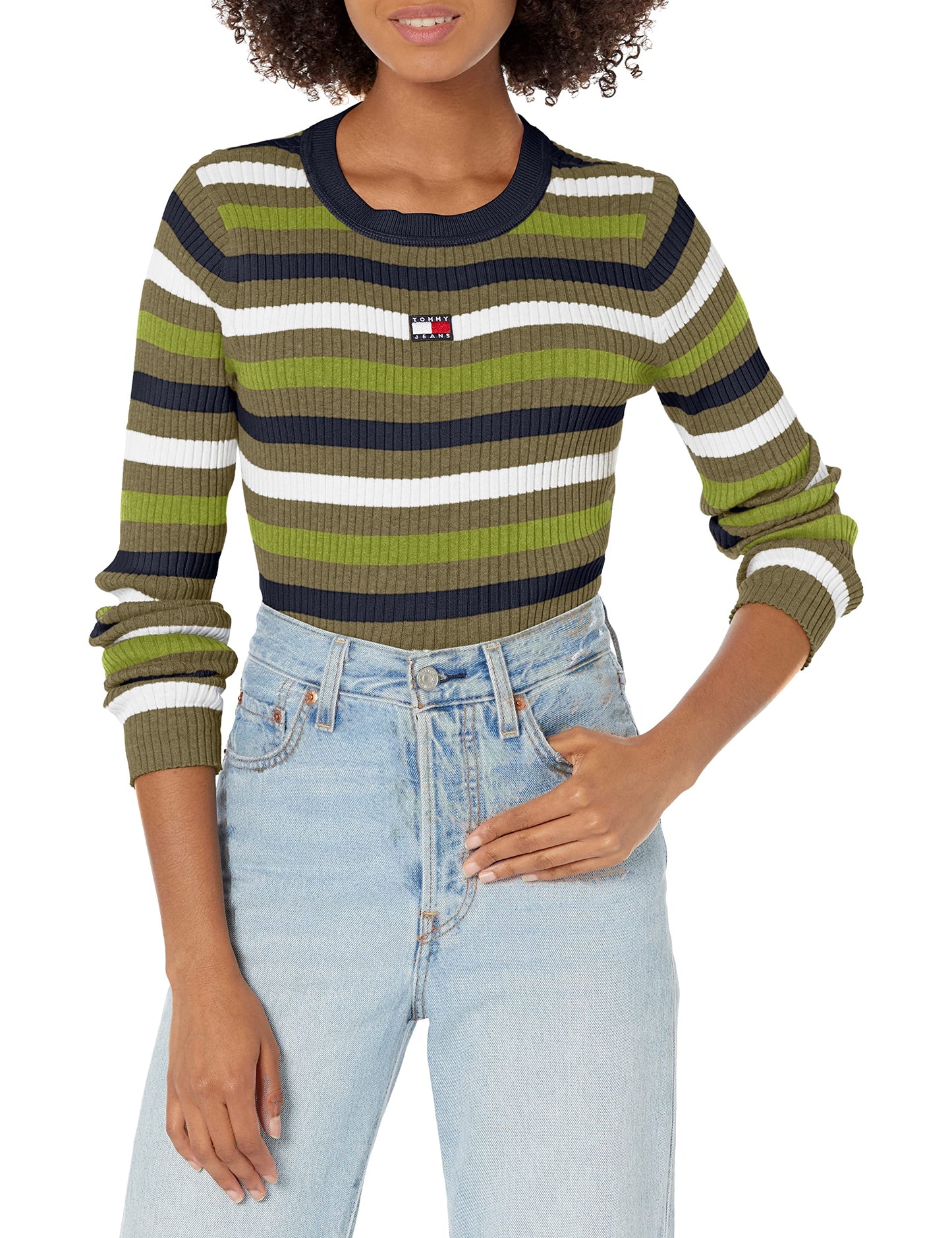Tommy Hilfiger Womens Striped Rib Sweater, Kalamata Multi, X-Small US