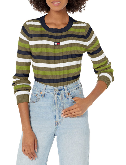 Tommy Hilfiger Womens Striped Rib Sweater, Kalamata Multi, X-Small US