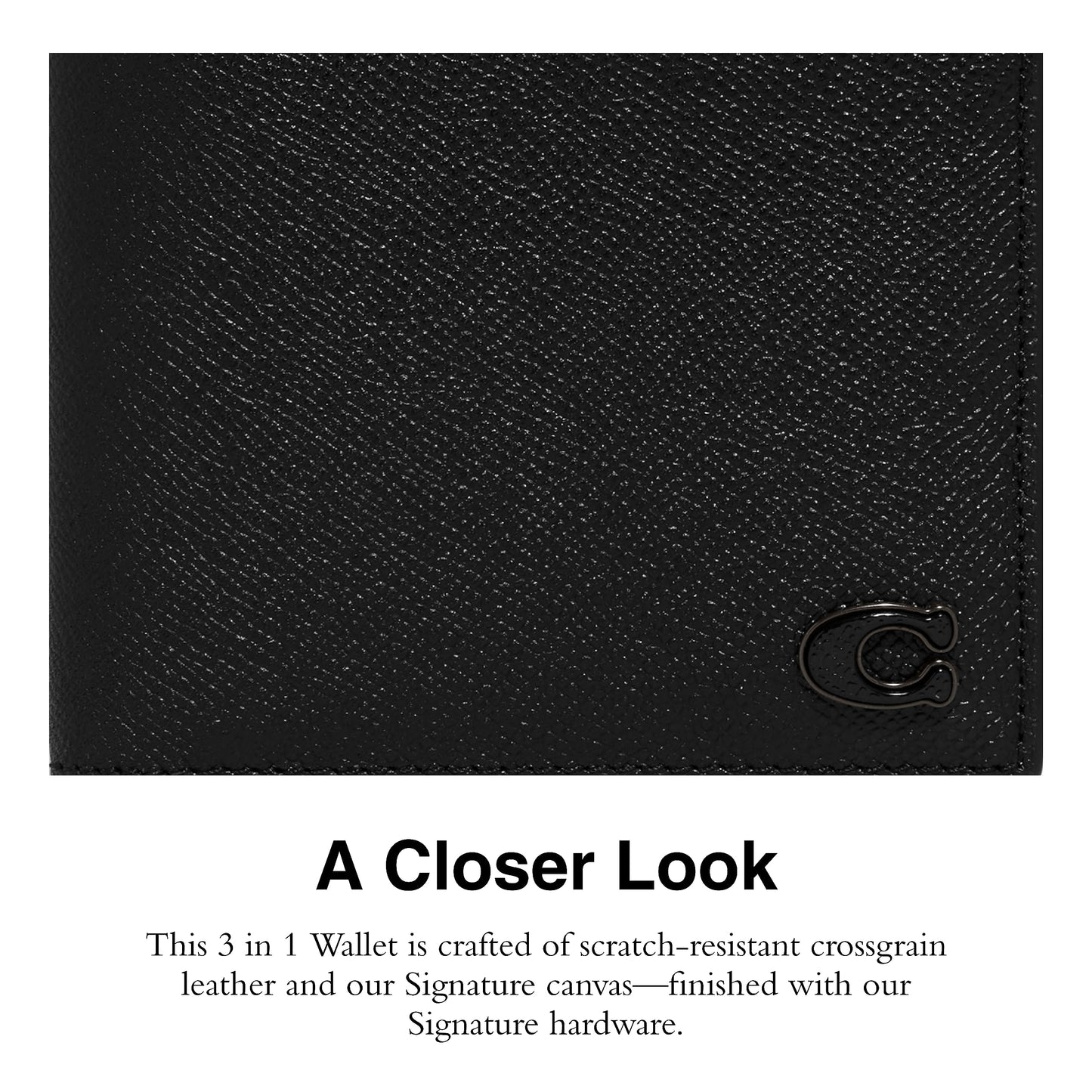 Coach 3-in-1 Wallet in Cross Grain Leather, Black, One Size