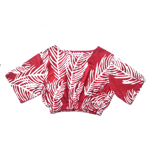 Studio 189, Hand-Batik Ngaa Cropped Top, XS, Red & White Palm Leaf