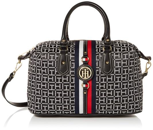 Tommy Hilfiger Women's Satchel Jaden Handbag, Black/White
