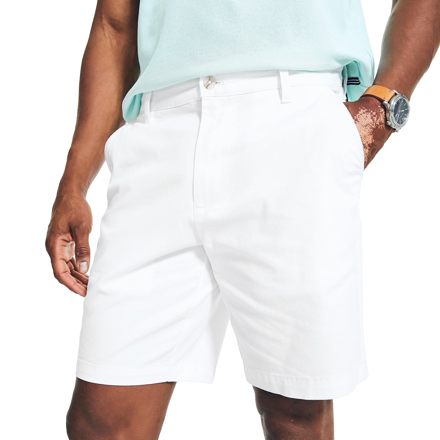 Nautica mens Classic Fit Flat Front Stretch Solid Chino "Deck" Casual Shorts, Bright White, 32 US