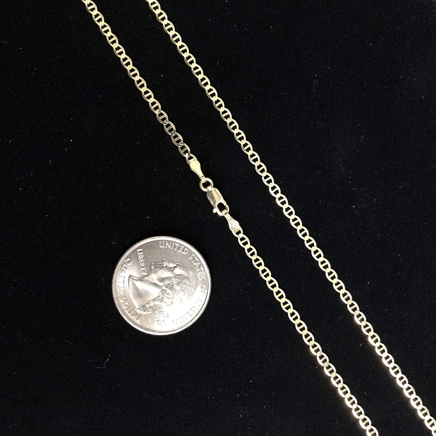 Ioka - 14K REAL Yellow Solid Gold 2.5mm Flat Mariner Chain Necklace with Lobster Clasp - 20"
