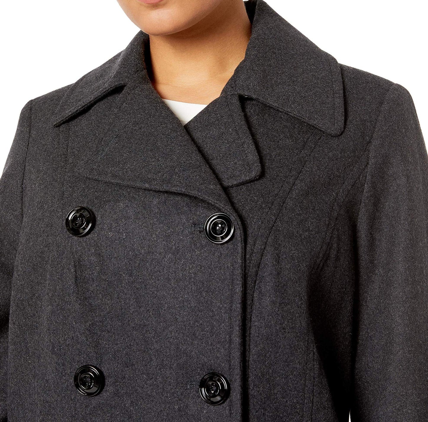 Anne Klein womens Classic Double-breasted Pea Coat, Charcoal, Small US