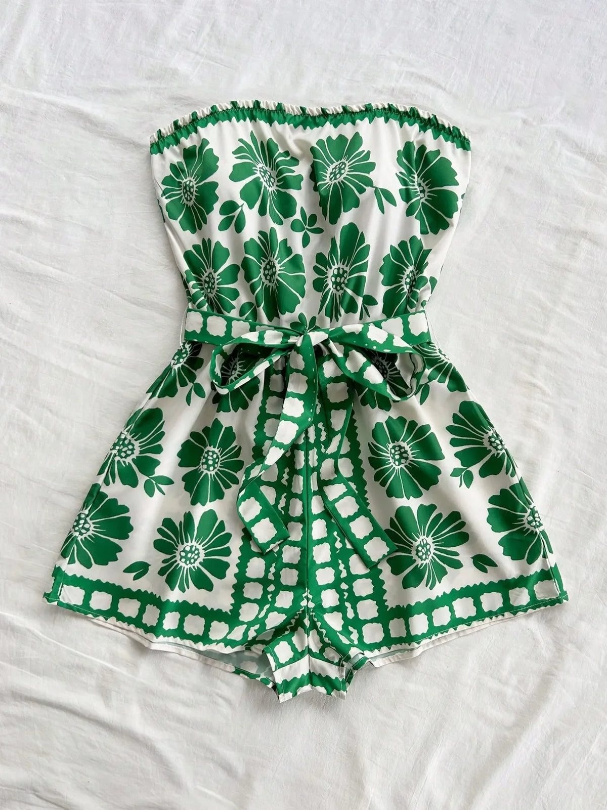 Printed Tube Tie Waist Romper