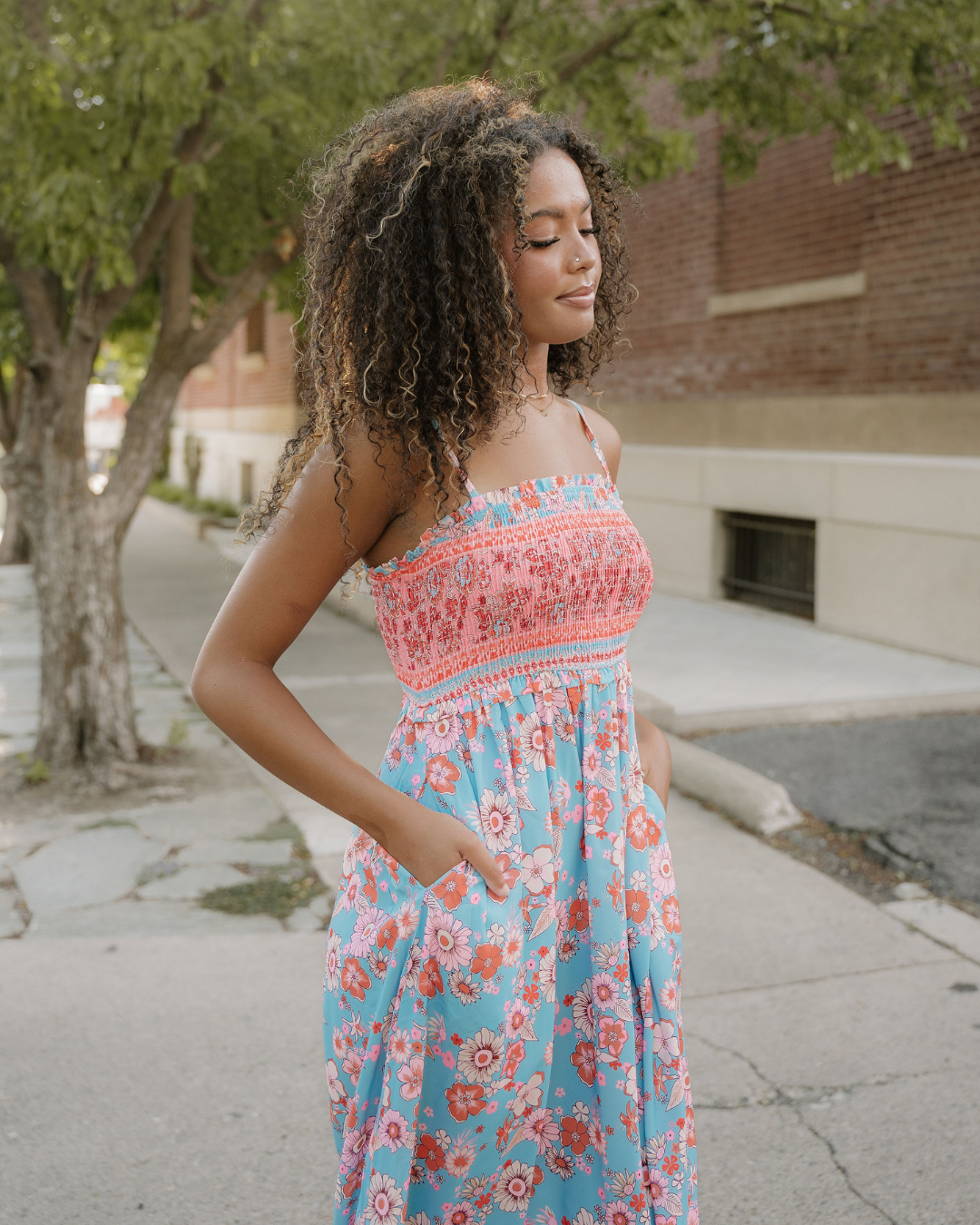 Hattie Bohemian Ethnic Print Spaghetti Straps Vacation Maxi Dress