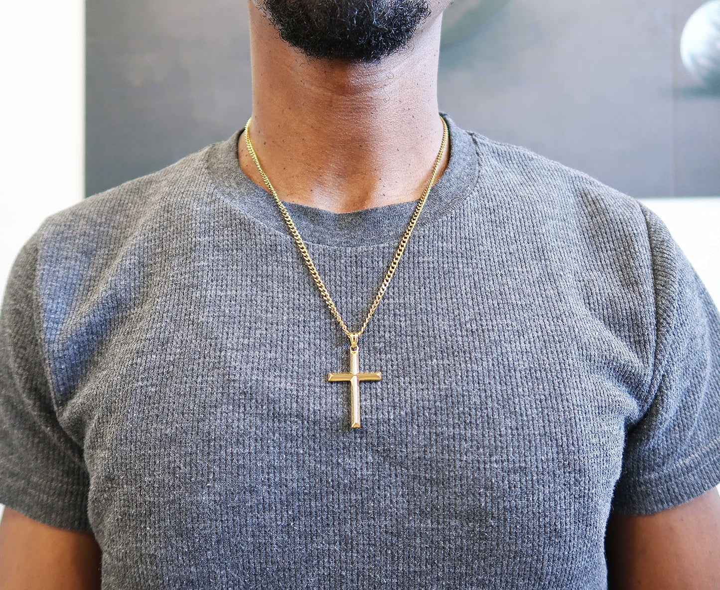 ADORATO JEWELRY 14K Gold Chain Style Cross Pendant Necklace Solid Clasp for Men, Husband Thin for Charms Miami Cuban Link Diamond Cut Religious Beveled Edge (24)