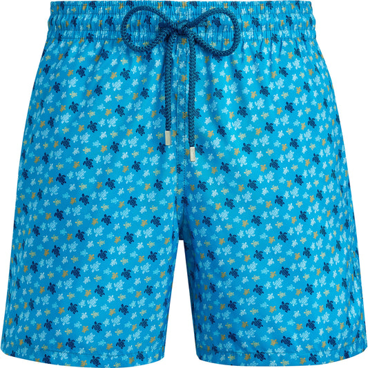 Vilebrequin Men Ultra-Light and Packable Swim Shorts Rainbow Turtle Round Microphone, Hawaii Blue, L