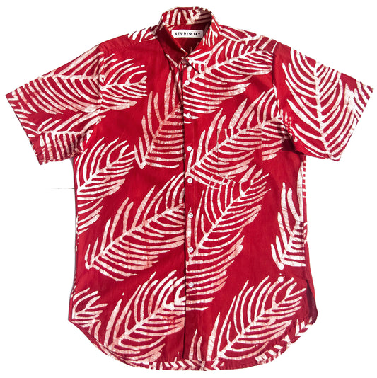 Studio 189, Palm Leaf Andy Button Down Shirt, L, Red
