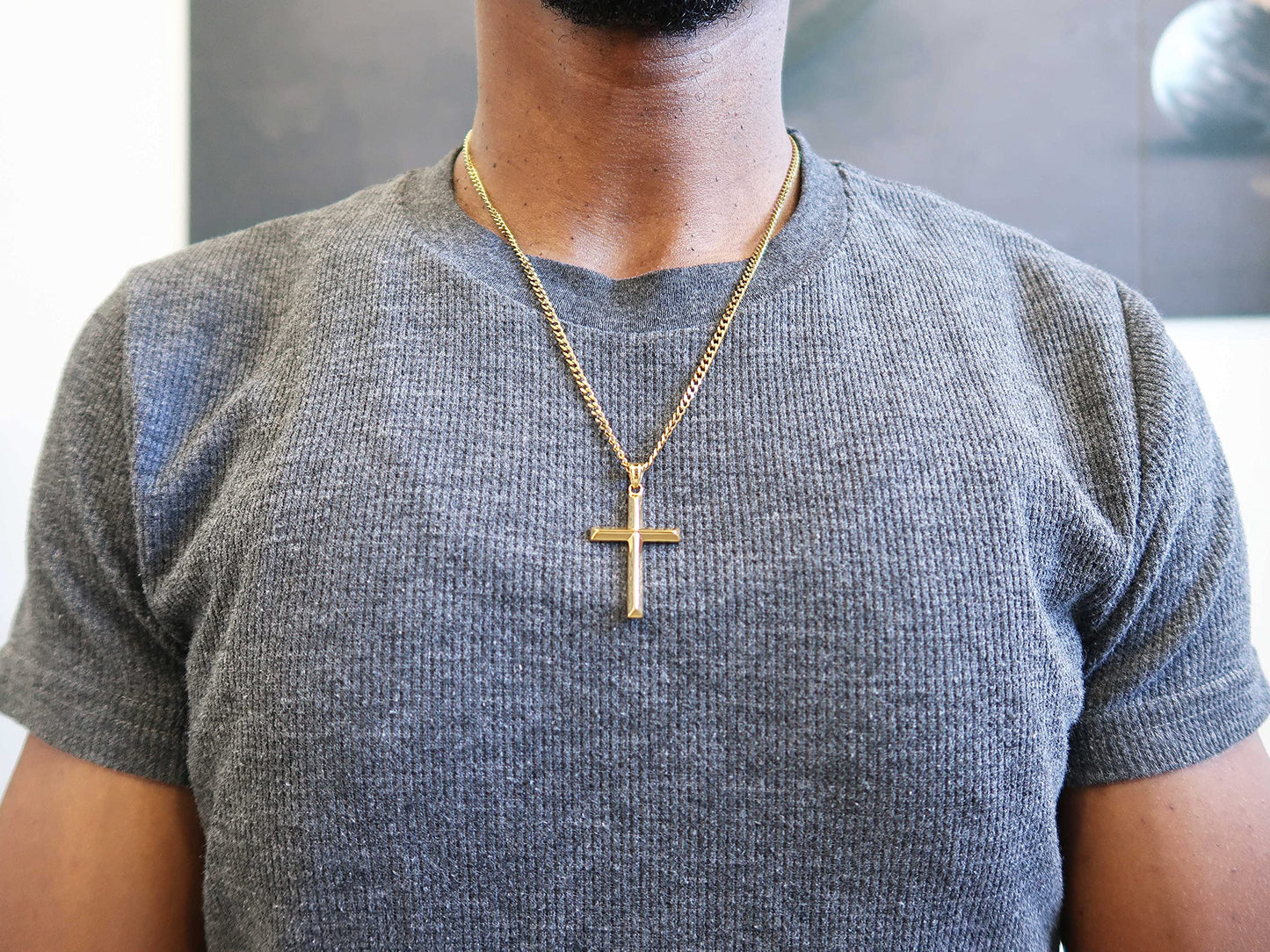ADORATO JEWELRY 14K Gold Chain Style Cross Pendant Necklace Solid Clasp for Men, Husband Thin for Charms Miami Cuban Link Diamond Cut Religious Beveled Edge (24)